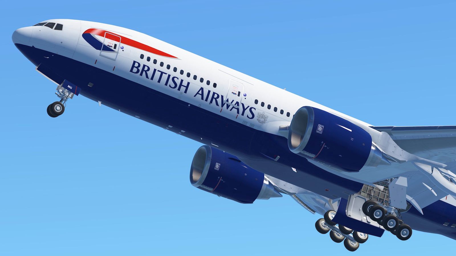 Screenshot of a British Airways B772 departing London Gatwick in Infinite Flight