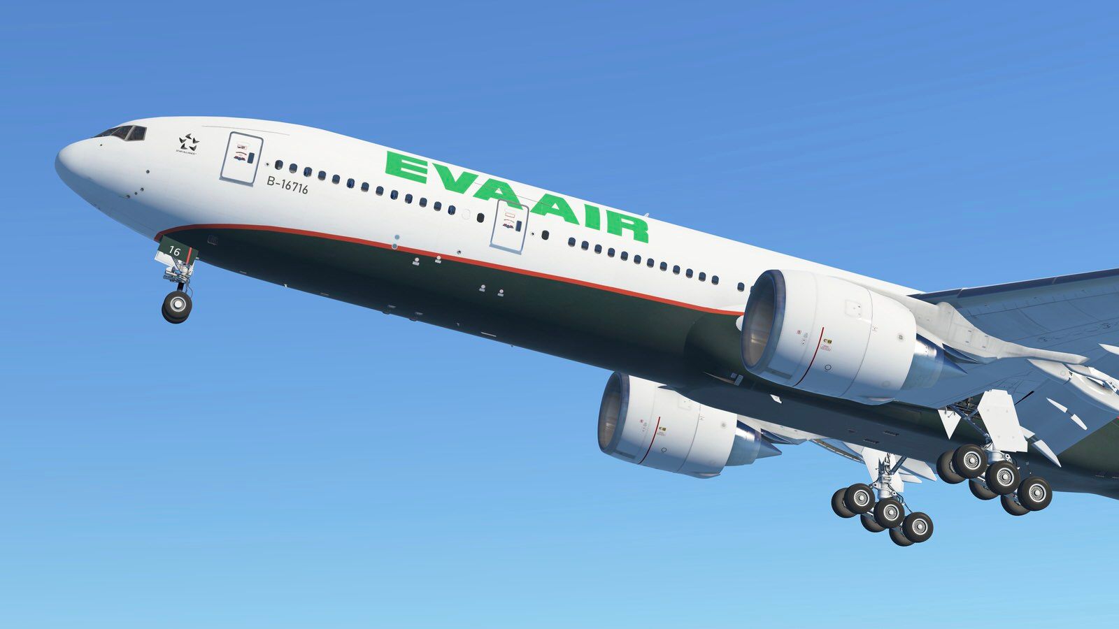 Screenshot of Eva Air B777-300ER departing New York in Infinite Flight